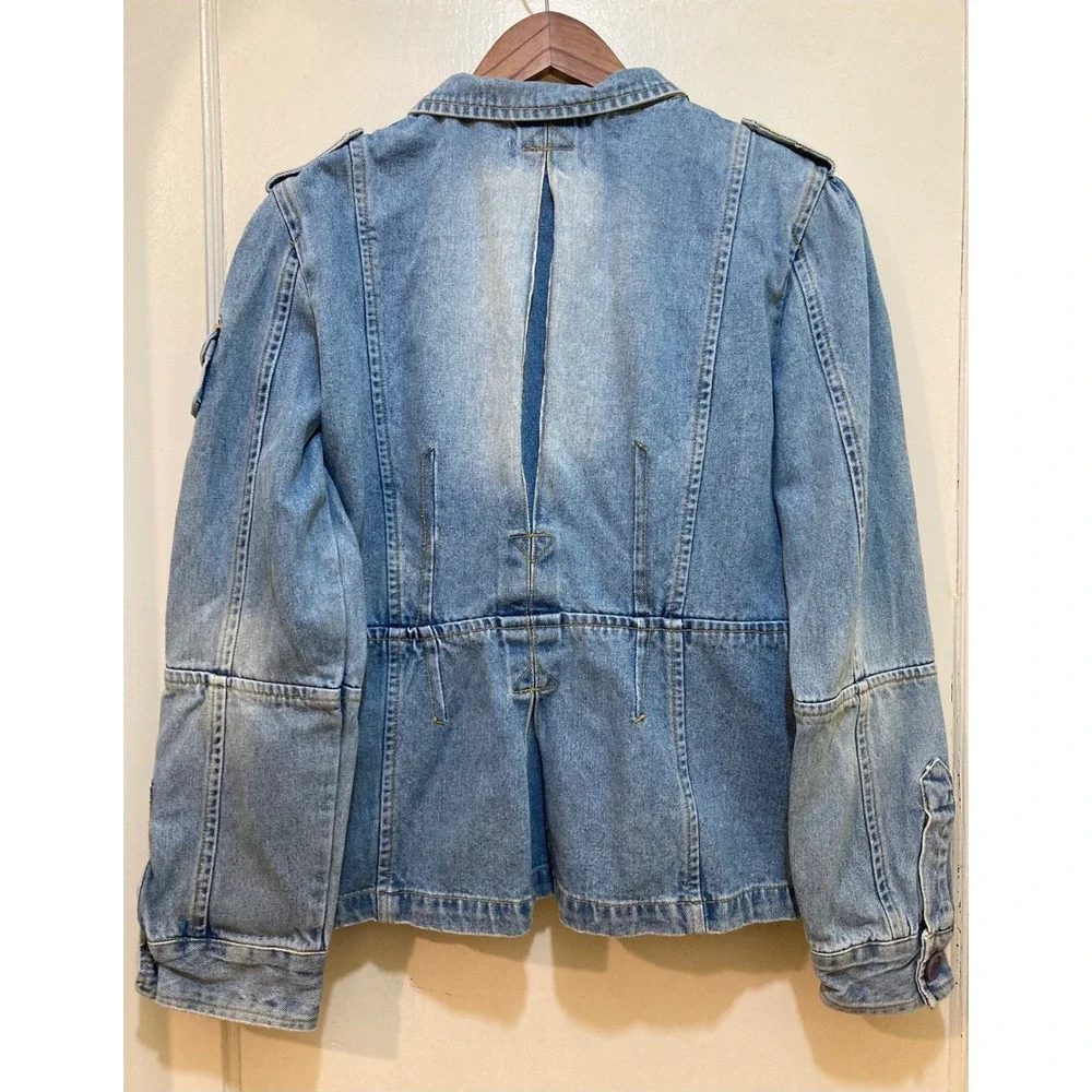 Steve Madden‎ Womens XL Utility Jacket Light Wash Denim Military Safari Blue Y2K